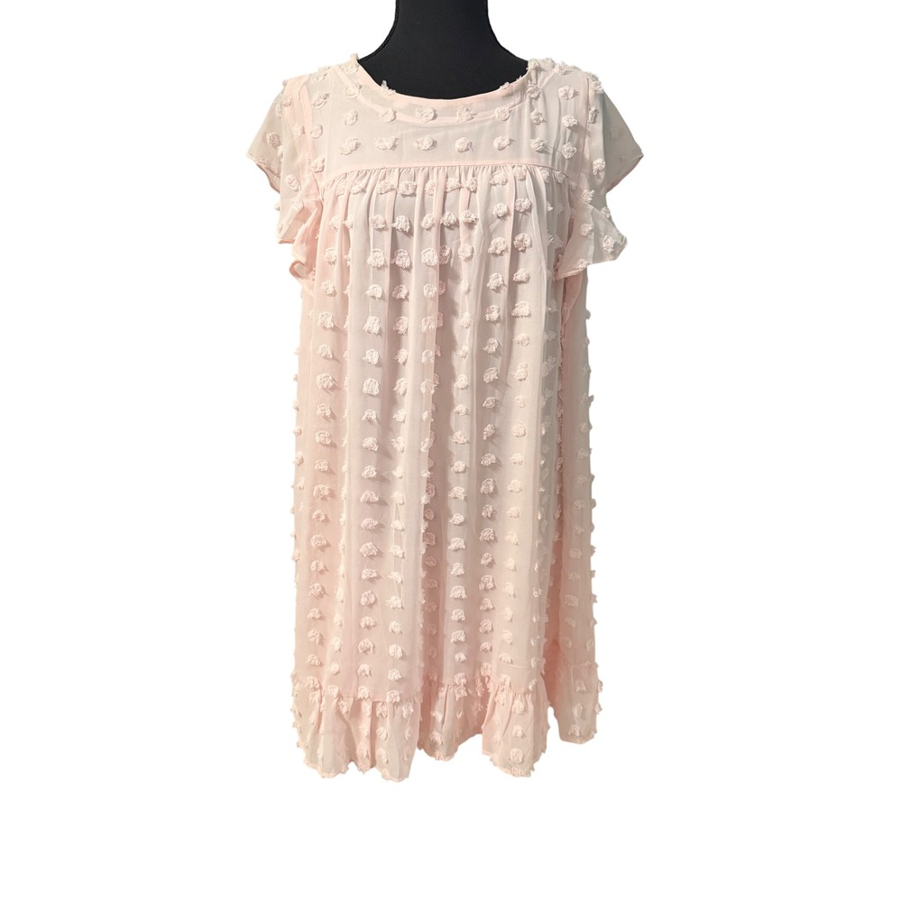 &merci Pink Swiss Dot Babydoll Dress Flutter Sleeve MDR8306 Womens L
